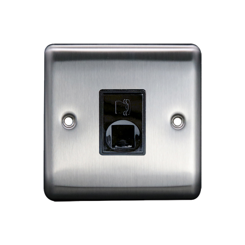 Caradok 1G RJ11 Telephone Point Brushed Chrome Grey Insert