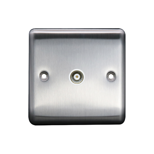 Caradok 1G Isolated Coax Socket Brushed Chrome White Insert