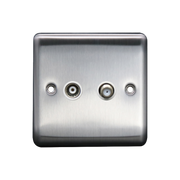 Caradok Satellite Socket + Coax Socket Brushed Chrome White Insert