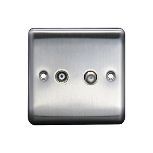 Caradok Satellite Socket + Coax Socket Brushed Chrome White Insert