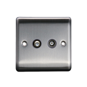 Caradok Satellite Socket + Coax Socket Brushed Chrome Grey Insert