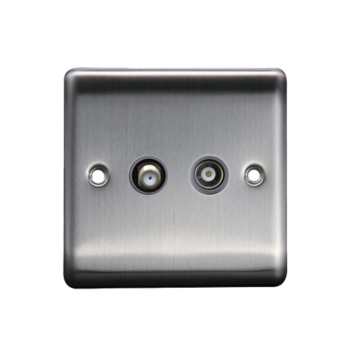 Caradok Satellite Socket + Coax Socket Brushed Chrome Grey Insert