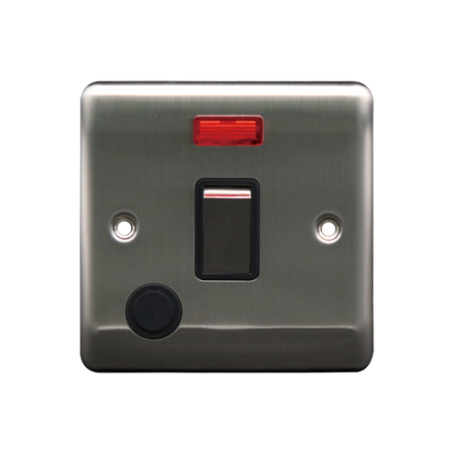 Caradok 20A DP Switch c/w Neon Brushed Chrome Black Insert