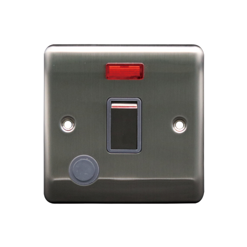 Caradok 20A DP Switch c/w Neon + FO Brushed Chrome Grey Insert