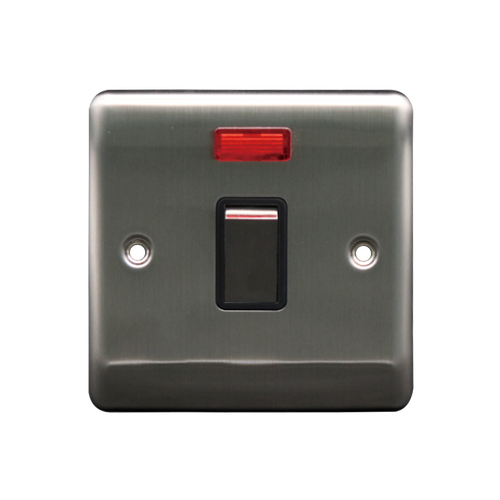 Caradok 20A DP Switch c/w Neon Brushed Chrome Black Insert