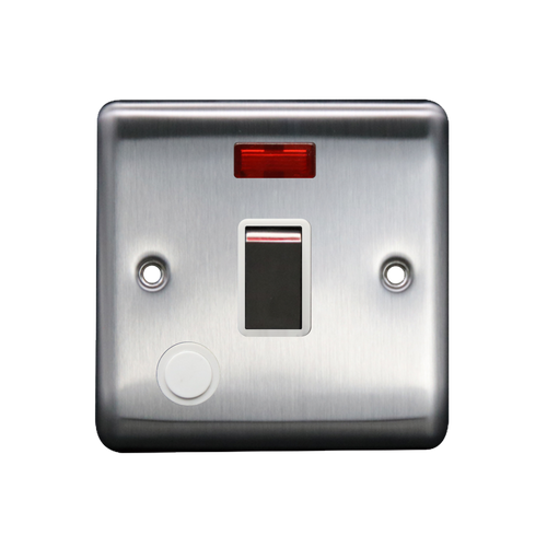 Caradok 20A DP Switch c/w Neon + FO Brushed Chrome White Insert