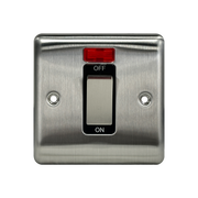 Caradok 1G 45A DP Switch c/w Neon Brushed Chrome Black Insert