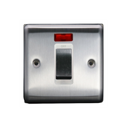 Caradok 1G 45A DP Switch c/w Neon Brushed Chrome White Insert