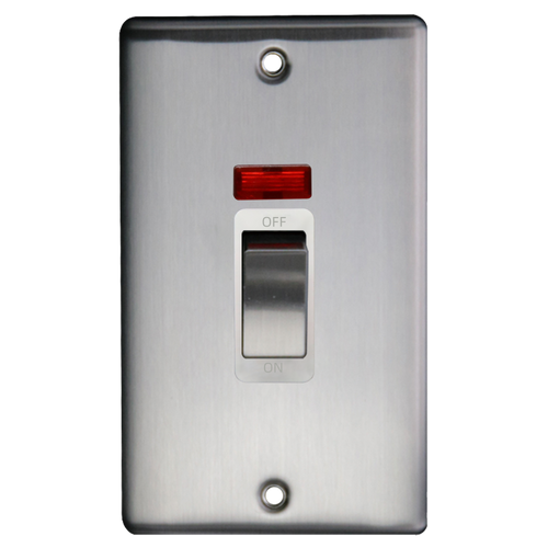 Caradok 2G 45A DP Switch c/w Neon Brushed Chrome White Insert