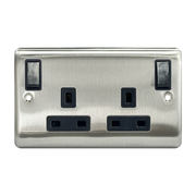 Caradok 13A DP Outboard Rocker Switched Socket Brushed Chrome Black Insert (Red On)