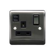 Caradok 1G 13A Switched Socket 2 USB A 2.1A Brushed Black Insert