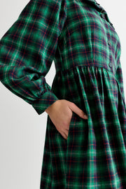 Catlin Winter Check Button Through Midi Dress – Green