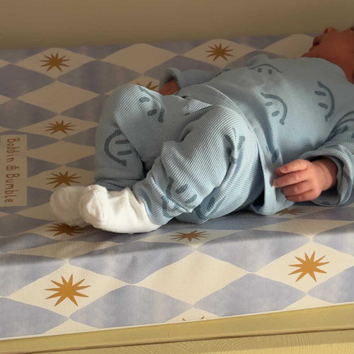 Anti-Roll Wedge Baby Changing Mat - Blue Harlequin