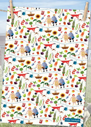 Emma Ball "Claire Henley Gardening", Pure cotton tea towel. Printed in the UK.