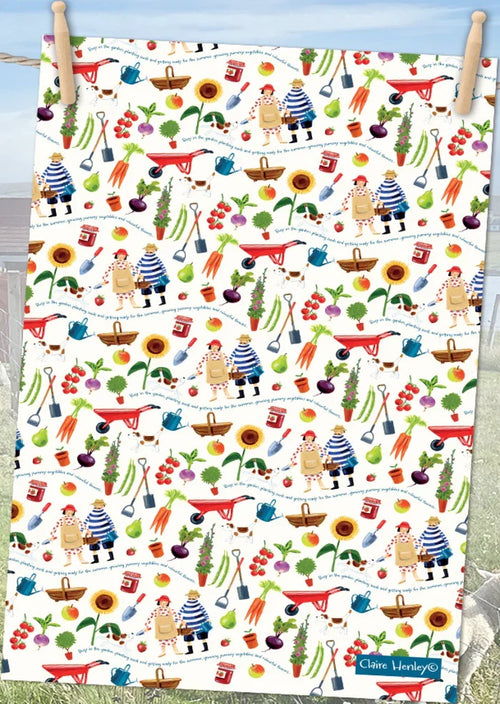 Emma Ball "Claire Henley Gardening", Pure cotton tea towel. Printed in the UK.