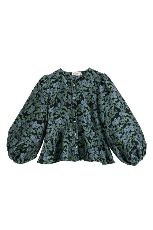 Clementine Blossom Jacquard Peplum Blouse - Black