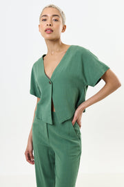 Cloe Linen Mix Waistcoat Top - Green