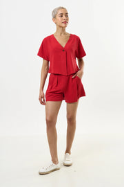 Cloe Linen Mix Extended Shoulder Waistcoat Red