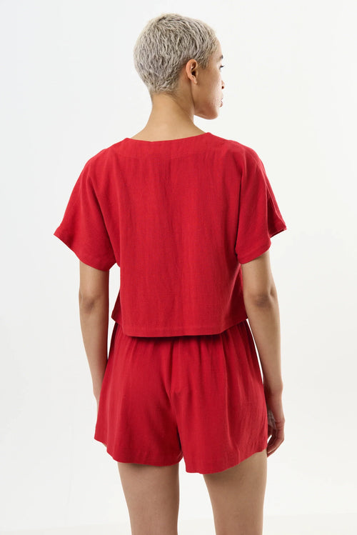 Cloe Linen Mix Extended Shoulder Waistcoat Red
