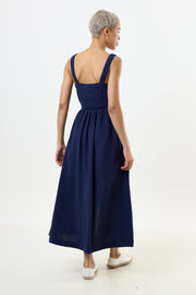 Clover Linen Mix Midi Sundress Navy