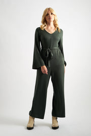 Coraline Brushed Marl Green V-Neck Jumpsuit