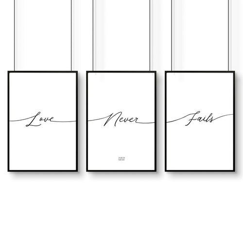 Set of 3 Bedroom Prints – Love Word Art for Walls