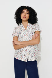 Cressida Regency Print Frill Trim V-Neck Blouse