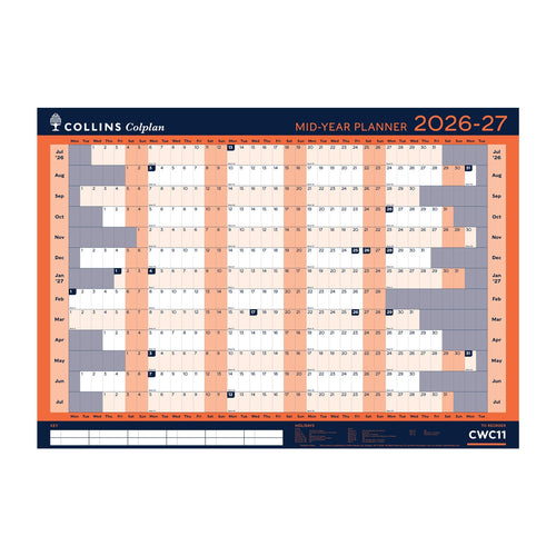 2026-2027 - Mid / Academic Year A1 Wall Calendar Planner - Collins Debden Colplan Range