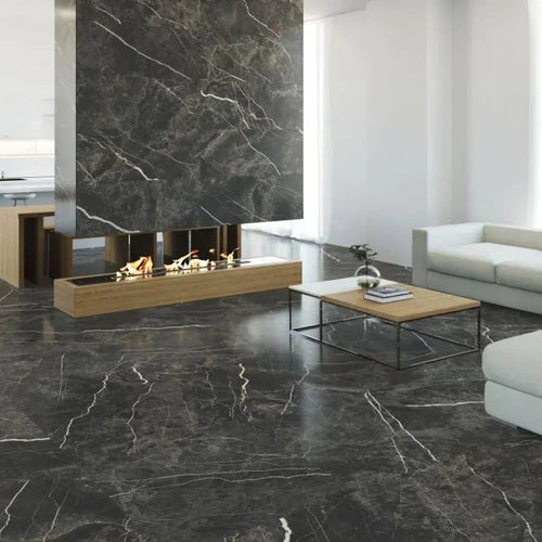 Charming Black Marble Porcelain Tile 90 x 90cm