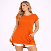 Long Dipped-Hem T-Shirt with Side Pockets