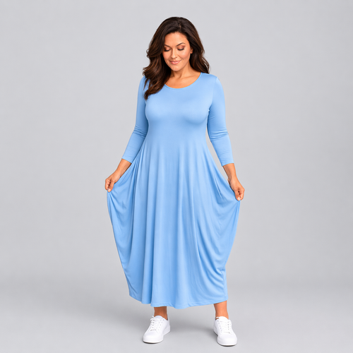 Long Sleeve Calf Length Dress