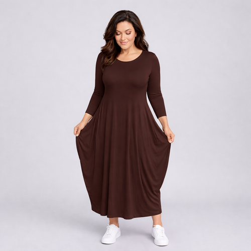 Long Sleeve Calf Length Dress