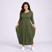 Long Sleeve Calf Length Dress