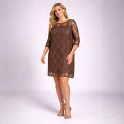 Fine Lace 3/4 Sleeve Swing Dress with Sweetheart Neckline