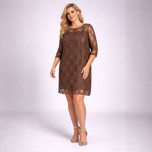 Fine Lace 3/4 Sleeve Swing Dress with Sweetheart Neckline