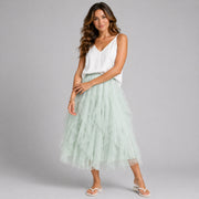 Net Layered and Ruffled Maxi Tulle Skirt