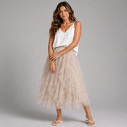 Net Layered and Ruffled Maxi Tulle Skirt