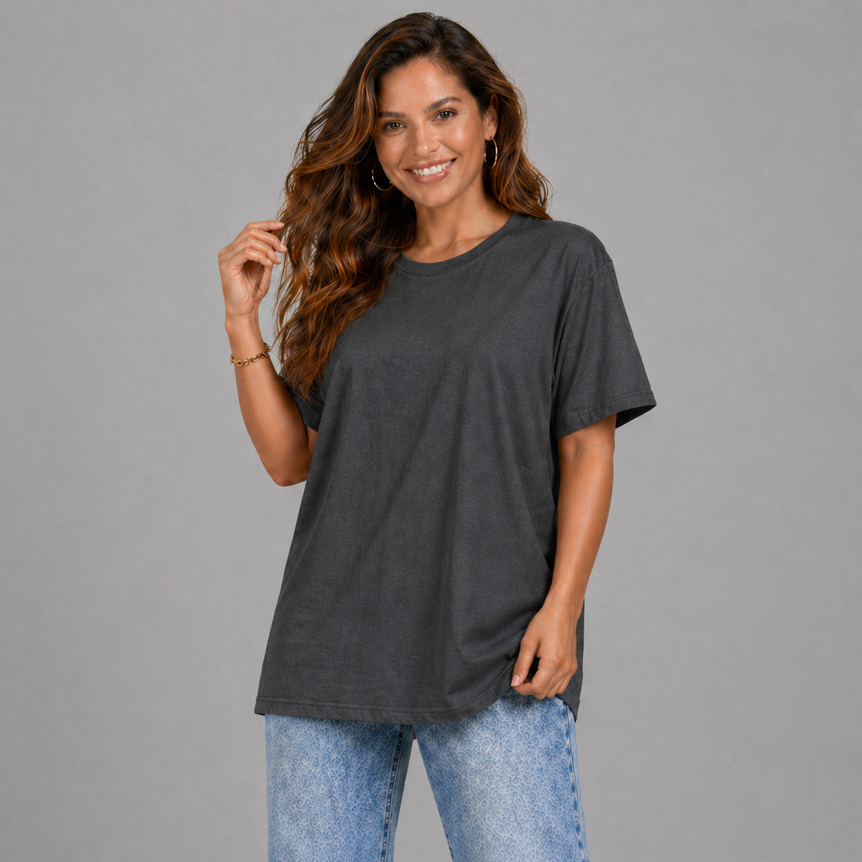Plain Short Sleeve Long Length Cotton T-Shirt