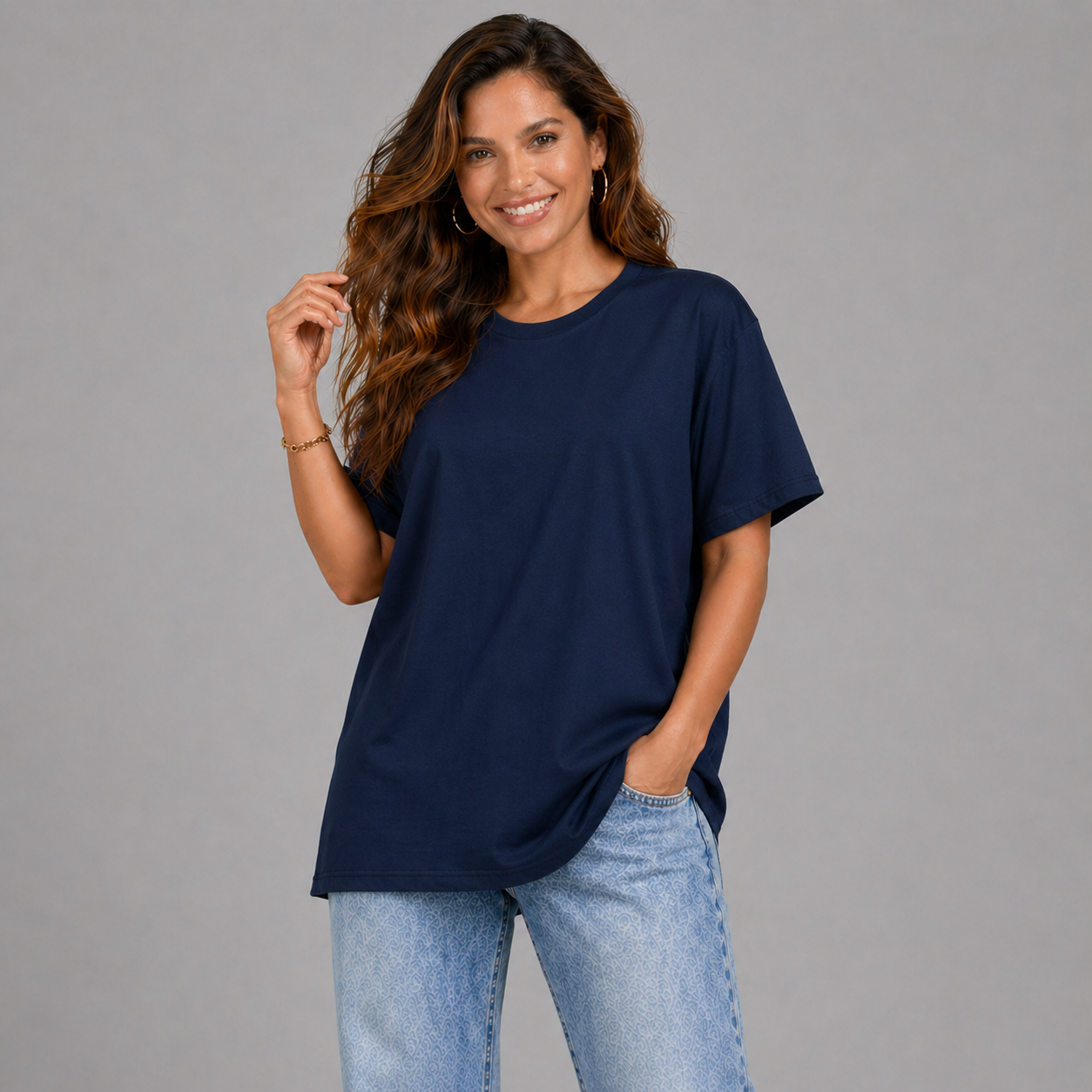 Plain Short Sleeve Long Length Cotton T-Shirt