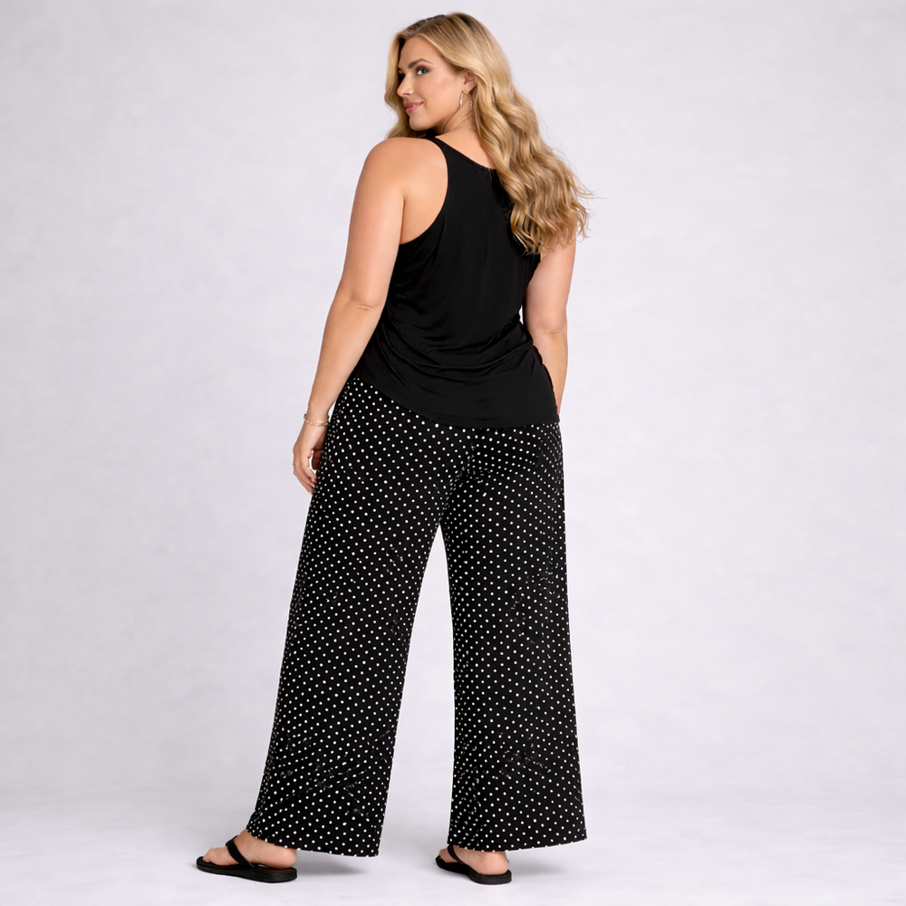 Polka Dot Elastic Waist Palazzo Trousers