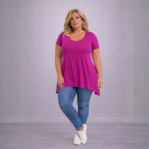 Plain Short Sleeve Hanky Hem Swing Top