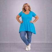 Plain Short Sleeve Hanky Hem Swing Top