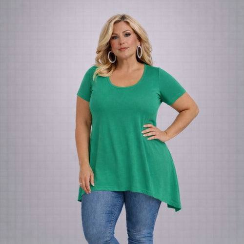 Plain Short Sleeve Hanky Hem Swing Top
