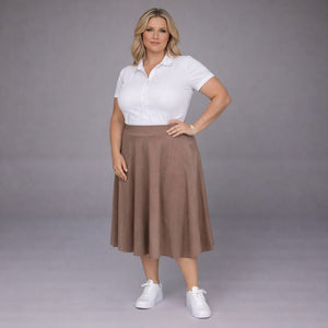 Faux Suede Elastic Waist Skater Skirt