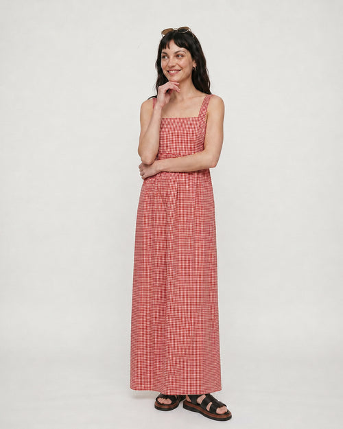 Eyre Burgandy Gingham Midaxi Dress