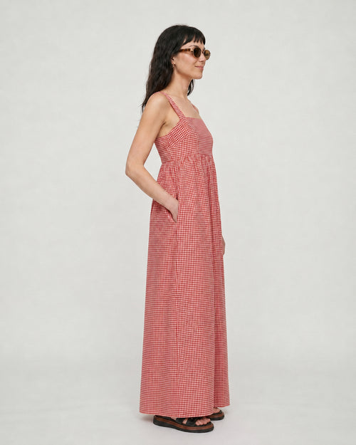 Eyre Burgandy Gingham Midaxi Dress