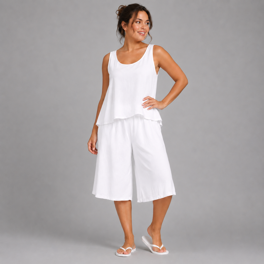 Plain Elastic High Waist Wide Leg Culottes Shorts