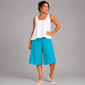 Plain Elastic High Waist Wide Leg Culottes Shorts