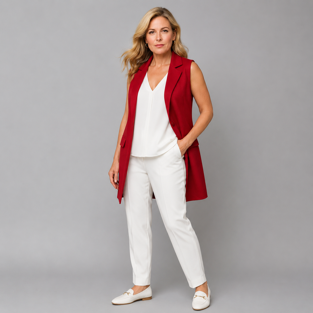 Sleeveless Open Front Long Length Blazer
