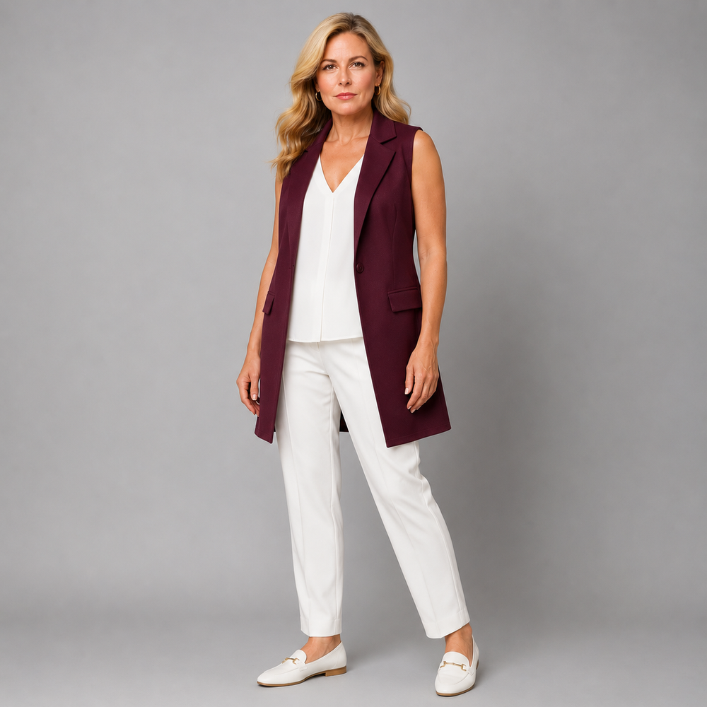 Sleeveless Open Front Long Length Blazer